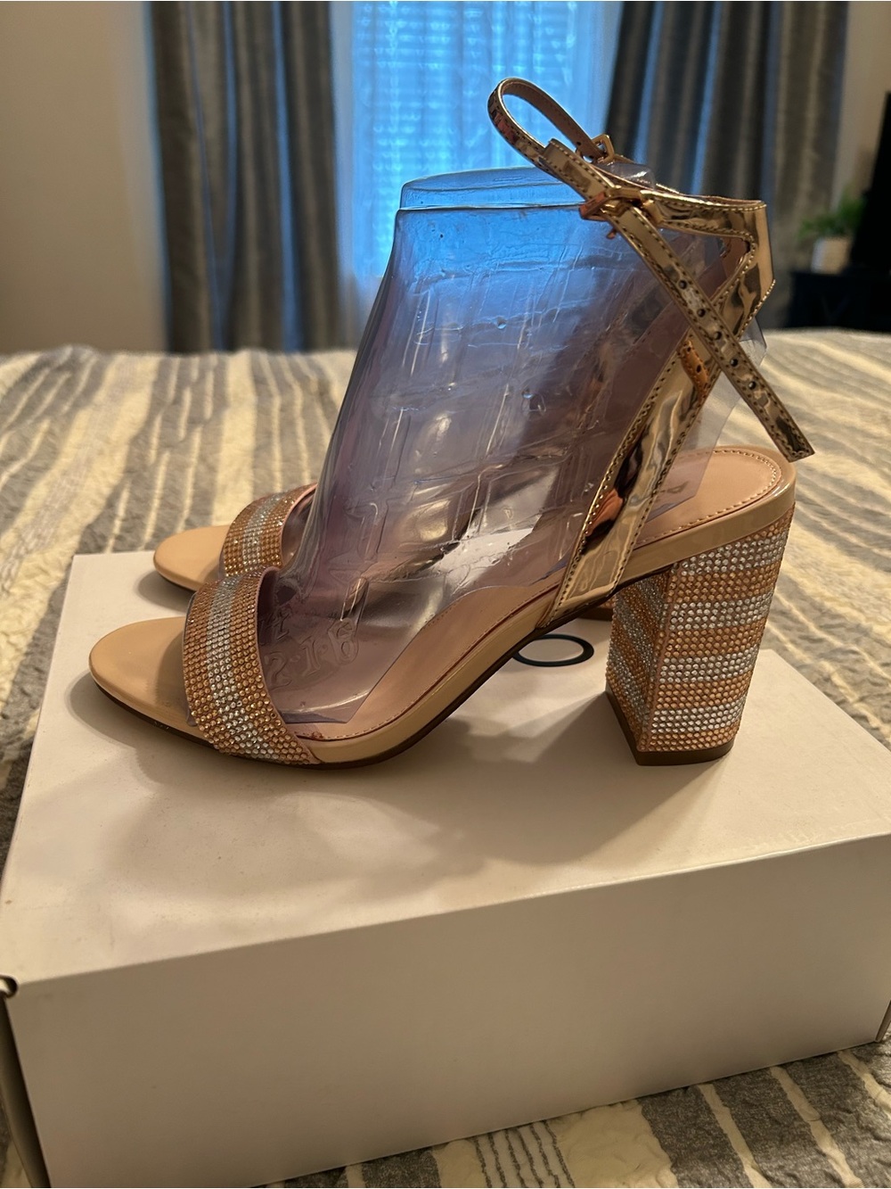 Aldo Rose Gold Rhinestone Block Heel Sandals